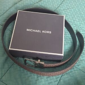 Michael Kors Brown Logo Men's Belt with Silver Buckle